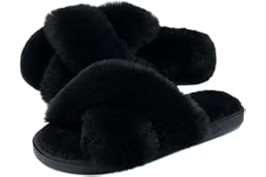 Dena lives Ladies FLuffy Cross Band House Slippers, Fuzzy Memory Foam Open Toe Slipper For Womens Indoor Slip On