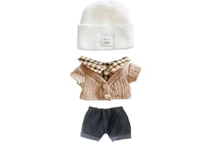 niannyyhouse 7,8 cala/20 cm pluszowe ubranka dla lalek czapka guzik sweter denim rozkloszowane dżinsy lalka dressup (biały + brązowy)