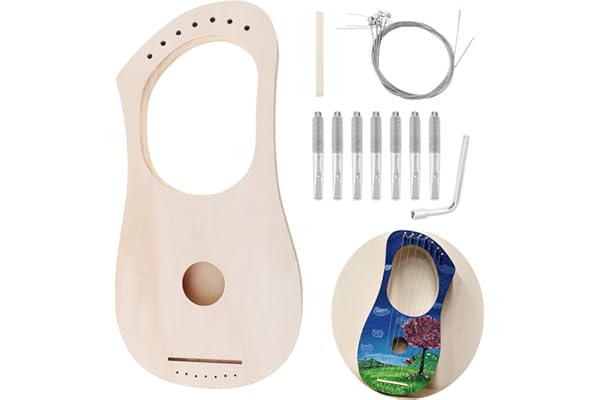 OriGlam Lyre Harpe 7 Cordes Kit de Bricolage DIY pour Faire Votre Propre Instrument en Bois avec Cordes, Tige, Accordage et Selle
