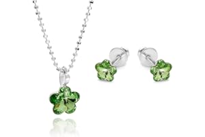 butterfly Bambine Ragazze set Composto da Catena e Orecchini Argento Sterling 925 Ciondolo Blumer Portafortuna Verde Lunghezza Regolabile Packaging Ecologico Regalo di Conferma