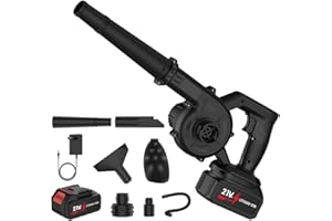 UOEONR Soplador de hojas de 21 V, 360 W, soplador de hojas inalámbrico con batería y cargador 23000r/min 3,3 m³/min,función 2 en 1 para el mantenimiento del césped (1 batería/negro)