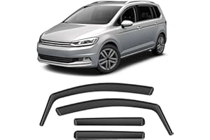 GEARMONSTER Deflectores de viento para ventana de coche, color negro, compatible con VW Touran 2004-2015, protección contra la lluvia, deflectores integrados