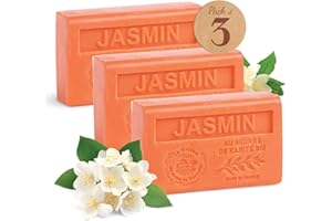 LA MAISON DU SAVON DE MARSEILLE Savon Solide parfumé Jasmin – Enrichi en Beurre de Karité Bio – Savon Parfumé - 100% Végétale- Fabriqué en Provence – Main & Corps Hydratant – 3x125g