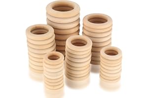FULUSHOUXI 60 Stück Holzringe zum Basteln, Natürliche Holz Ringe, Makramee Ringe für DIY Schmuck Makramee Armband Anhänger Hängende Dekoration Ringe (3/3,5/4/4,5/5/5,5 cm)