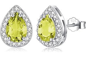 SNORSO Clous D'oreilles Argent Pour Femme Fille,Boucles d'oreilles Zircon Cubique Carré/Rectangle/Coeur/Goutte d'eau/Ronde, Boucles d'oreilles Pierre de Naissance Coloré,Cadeau Anniversaire Mariage