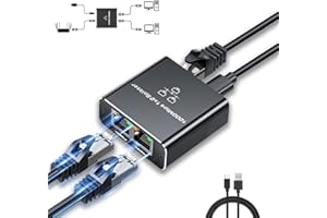 BAOLONGKING Rozdzielacz sygnału Ethernet 1 do 2, 2-portowy, 1000 Mb/s, RJ45 LAN, sieciowy, Gigabit, z kablem zasilającym typu C, do komputera, hubu, switcha, routera, ADSL, dekodera, telewizji cyfrowej