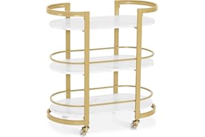 ‎M MCOMBO M MCombo Servierwagen mit Rollen, Küchenwagen Barwagen Metallgestell Weiß-Gold, Moderne Rollwagen Mehrzweckwagen mit 3 Ebenen, für Küche Bad Wohnzimmer Büro, 40x75,5x80, 0034