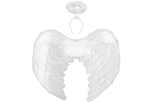 Winwild Engelsflügel Weiß mit Heiligenschein Liebe Engel Flügel Kinder Engel Kostüm Feder Flügel Dunkler Engel Kostüm Kinder Halloween Karneval Cosplay Accessoires(45CM×35CM)