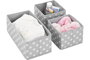 mDesign Set da 3 Organizer armadio a pois – Contenitori cameretta, bagno, camera ecc. – Portaoggetti bimbo di diverse misure in polipropilene – grigio chiaro e bianco