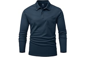 YSENTO Herren Poloshirts Langarm Golfshirts Schnelltrocknend Atmungsaktiv Outdoor Funktionell Tennis Arbeit Casual Polo T-Shirts Tops mit Brillenhalter