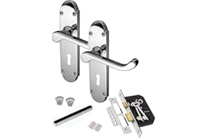Golden Grace Epsom Design Victorian Shaped Backplate Scroll Style Lever Lock Door Handle Polished Chrome Finish with 3 Lever Lock and 2 Keys with 1 Pair 3" Hinges