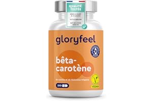 GLORYFEEL Bêta-Carotène Autobronzant (200 Capsules), Extrait de Carotte (70mg), Vitamine A (1169µg) et Beta Carotene (7mg), Preparation Bronzage, Hautement Dosé, Bronzage Sans Soleil, 100% Végétalien