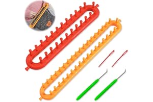 Casenly Telares de Tejer, Juego de 2 Telares de Punto Largos con Agujas de Tejer y Agujas de Ganchillo Telares Conjunto Kit de Tejer para Tejer y Hacer Calcetines, Bufandas, Gorros