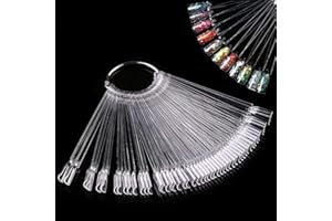 SHAKEEL Nail Colour Display" Clear Nail Swatch Sticks, Salon Nail Display Tips, Nails Samples Sticks for Nail Art Design Nails Practice | Fan Shape, with Metal Ring, Pack of 50