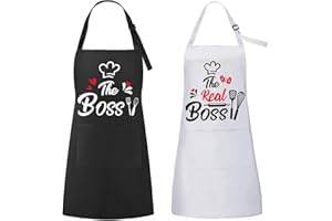 ROSEMO 2pcs Mr. & Mrs Küchen Schürze The Boss und The Real Boss Lustige Paare Küchenschürze mit Tasche Verstellbar Kochschürze Grillschürzen Geschenk für Hochzeit Verlobung Valentinstag Weihnachten