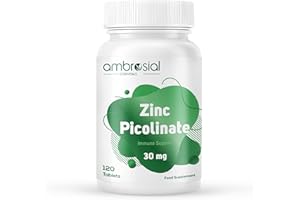 Ambrosial Zinc Picolinate Supplement 30 mg – High Strength Zinc Tablets for Women & Men – Non-GMO, GMP Certified, 120 Tablets (4 Months Supply)