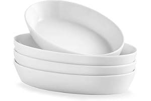UIBFCWN Set da 4 Teglie da Forno in Ceramica (7.5''x4.5"), Set Stampo da Forno Teglia da Forno Ovale Teglie, Ideali per Lasagne/Torta/Casseruola/Tapas- 340 ml