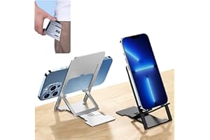 MCISKIN Ultra cienki przenośny składany stojak na telefon komórkowy, regulowany składany stojak na telefon, składany stojak na biurko, podróżny stojak kieszonkowy kompatybilny ze smartfonami iPhone i