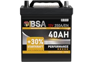 ‎BSA BATTERY HIGH QUALITY BATTERIES BSA ASIA Autobatterie 40Ah 12V 350A/EN ASIA Batterie Plus-Pol Rechts 30% mehr Startleistung ersetzt 35Ah 36Ah 38Ah 42Ah