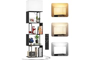 OUTONLIFE Lampadaire sur Pied avec Bibliothèque en S, 5 Niveaux, Réglable avec 3 Températures de Couleur, Design Moderne avec Étagères et Télécommande pour Salon, Chambre et Bureau