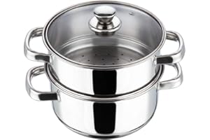 Vinod Stainless Steel 2-Tier Steamer Pot - 24 cm | Vented Glass Lid & Riveted Handles | Induction & Gas Compatible | 2.5mm Thick Base | Multipurpose Steamer Cooking Vegetable, Momos, Dumplings
