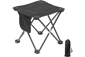 BTIUGYI Sgabello da Campeggio con Tasche Laterali 28CM, Sgabello Pieghevole Portatile con Borsa di Stoccaggio, Poggiapiedi per Esterni per Viaggi, Escursioni, Giardino, Pesca, Barbecue, Spiaggia (Nero)