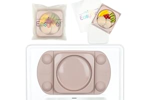 EasyMat MiniMax Silicone Baby Weaning Suction Open Bowl Plate by EasyTots | Strongest 5-Point Suction Feeding Mat with Lid and Carry Case for High Chair Feeding and Travel (Mauve)