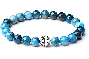 MetJakt Naturelles 8mm Pierres Bracelet précieuses de avec Cristal Bangle en perles avec pendentif en Argent Sterling 925 Pendentif Double Bonheur