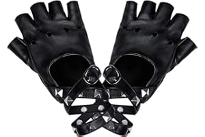 LYTIVAGEN Leather Gloves Women's Fingerless Punk Black with Rivets PU Gothic for Motorcycle Hip Hop Halloween Cosplay, black