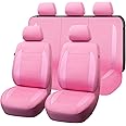 Flying Banner Universal Carbon Fibre Leather Car Seat Covers Airbag Compatible Seat Protector (Full Set, All Pink)