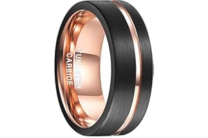 NUNCAD Ring Wolfram Unisex schwarz/Rosegold 8mm Aufarbeitung durch Mattierung und rosegoldenem Einschnitt perfekt für Hochzeit Verlobung und Veranstaltung Größe 49 bis 72