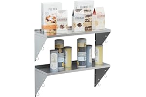 TAIMIKO Stainless Steel Wall Shelf Commercial Kitchen Shelves Catering Bathroom Shower Corrosion Resistant Wall Mount Brackets With 5 Hooks (80x30cm, 2PCS)