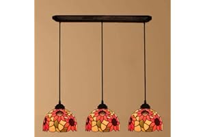 WDBZTJ Lustres de style Tiffany, lampes Vintage Pendentif Hanging Lustre avec abat-jour en verre teinté de 8 pouces, cuir plafonnier réglable pour Island Light salle à manger Chambre Chambre,D3