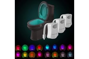 ‎POWEROLE Powerole 3 Stück Toilette Licht WC-Nachtlicht, PIR-Bewegungssensor Lichtsensor, wasserdicht LED-Waschraum, 16 Fabre Beleuchtung Nachtlicht, batteriebetrieben, für Kinder Badezimmer Hause