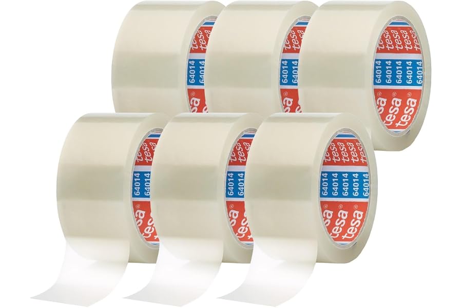 Produktabbildung zu tesa 64014 PP Paketklebeband - 66 m x 50 mm - transparent - 6 Rollen | Alterungs-, UV- und temperaturbeständiges Paketband - Packband für leichte Pakete - geräuscharmes Klebeband