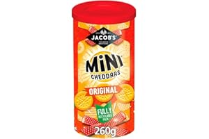 MCVITIE'S Jacob's Mini Cheddars 260g, Cuit au four avec du vrai fromage, Conserve la fraîcheur plus longtemps, Sans colorants ni arômes artificiels