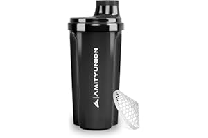 AMITYUNION Shaker per proteine 500 ml Heaven a prova di perdite, senza BPA con setaccio cliccabile e scala per frullati cremosi di siero di latte, shaker per proteine, originale in nero