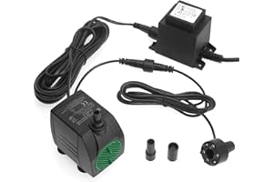 JIERTOP Pompe de fontaine avec Anneau à LED 1 x Blanc Bague LED éclairage 12V avec transformateur 800L/H 12W