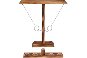 Piymnys Ring Toss Game, Indoor Outdoor Games for Adults Kids, Ring Toss with Shot Ladder & Scoreboard, Wooden Hook and Ring Toss Game for Bars, Family, Party, Yard Games