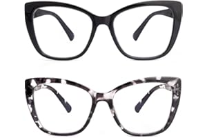 SKYWAY Occhiali da Lettura per Donna, Occhiali da Computer Oversize alla Moda con Blocco Luce Blu, Montatura Quadrata a Occhio di Gatto con Cerniera a Molla