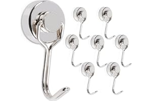 MIN CI 8 ganchos magnéticos de metal, mini ganchos magnéticos de 16 mm de diámetro, imanes de neodimio, gran capacidad de carga de 3,5 kg, columpio giratorio, ganchos magnéticos para pregunta