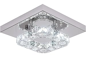 GreeLustr Modern Crystal led Ceiling Chandelier,Adjustable Ceiling Light Square K9 Crystal Flush Mount Stainless Steel Lighting Fixture for Bedroom, Living Room, Dining Room (Square-1 Ring)