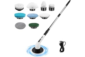 TIOODRE Spazzola Elettrica Rotante, 9 in 1 Spazzola Elettrica per La Pulizia Casa, Spazzola Pulizia Senza Fili Con 9 Testine Sostituibili, Impugnatura Regolabile, 2 Velocità per Bagno Vasca Cucina Auto