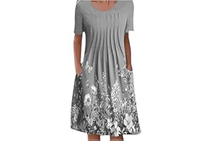 QI_LIANG Dresses for Women 2022, Festival Hip A Line Evening Dress for Women Elastic School Baggy Sleeve Deep NEC Evening Dresses Gradient Color Fit Ruched Cotton Dress Ladies