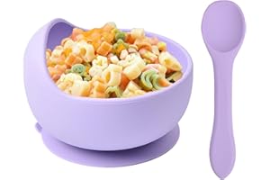 Delven Baby Bowls Spoons for Feeding,Silicone Toddler Weaning Bowls Set Purple with Suction BPA Free Non Slip Easy to Clean Cutlery Tableware Set for Children Infant Girls,Microwavable Dishwasher Safe