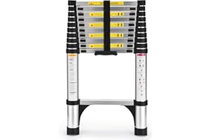 HBTower Scala telescopica da 3,2 metri con piedini antiscivolo, leggera scala pieghevole in alluminio per soppalchi, camper, esterni ed interni, capacità di 150 kg.Argentato