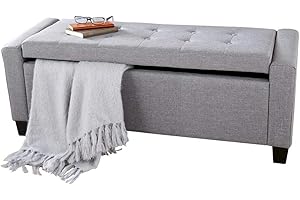 BAKAJI Cassapanca Pouf Contenitore Poggiapiedi per Camera da Letto Panca Sgabello con Struttura in Legno Rivestimento in Tessuto Seduta Apribile Imbottita Dimensioni: 110 x 40 x 40 cm (Grigio chiaro)