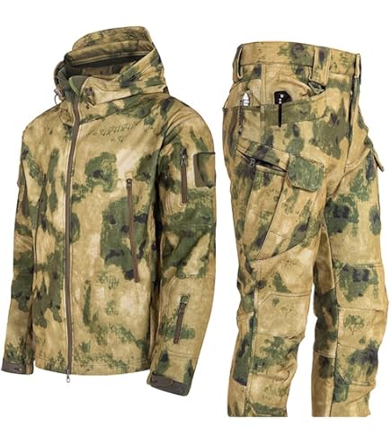 MagiDeal Costume Ghillie Homme - Ensemble Camouflage 3D Feuillu Avec Masque Intégral, Gants, Veste à Capuche Légère Et Pantalon Woodland - XL XXL