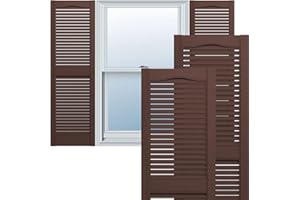 EKENA MILLWORK Lifetime Vinyl LL1S14X03900FB Standard Cathedral Top Center Mullion, Open Louver Vinyl Shutters, w/Installation Shutter-Lok's & Matching Screws (Per Pair), 14 1/2"W x 39"H, Federal Brown