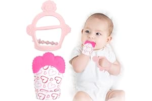 Vicloon Manopla de dentición de silicona, 2 manoplas de dentición con correa ajustable, sonido arrugado y texturizado, juguetes masticables autocalmantes para bebés de 0 a 6 meses